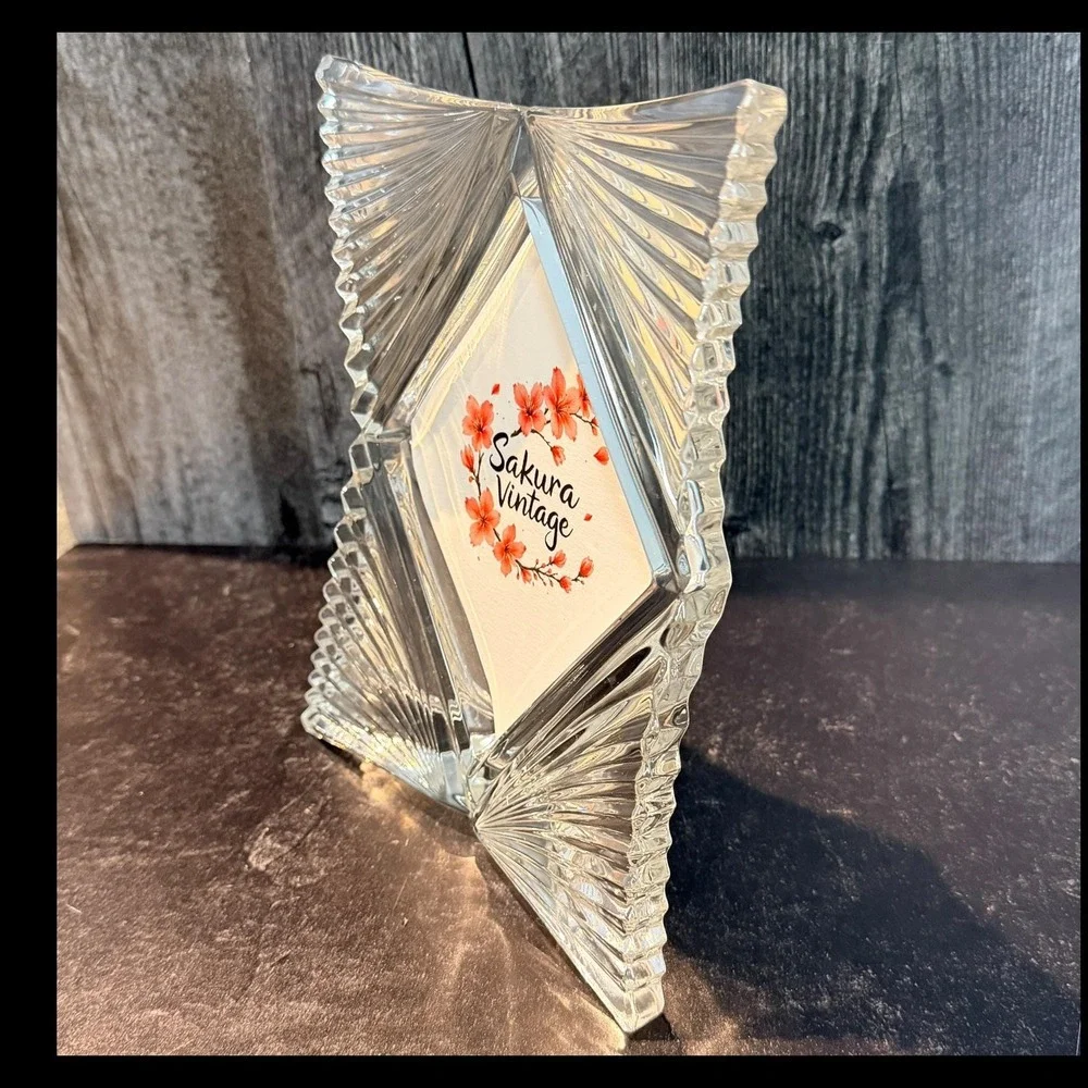 Mikasa Starlet Lead Crystal Diamond Photo Frame Japan Art Deco 1990s